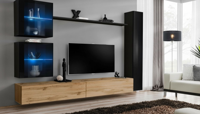Luxe Zwart 3x Wandkast Woonwand TV-standaard Modern Ontwerp Set 6-delig Nieuw