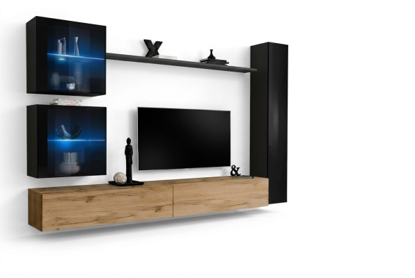 Luxe Zwart 3x Wandkast Woonwand TV-standaard Modern Ontwerp Set 6-delig Nieuw