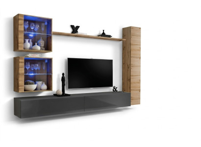 Bruine luxe woonkamer wandmeubels 3x wandkast tv-standaard inrichting