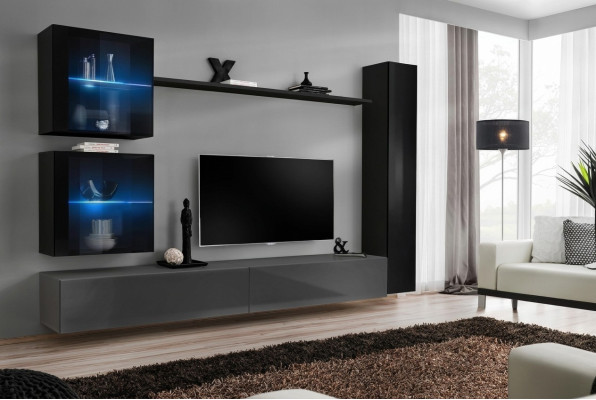 Zwarte muurkast Designer woonwand Luxe woonkamermeubels Wandplank