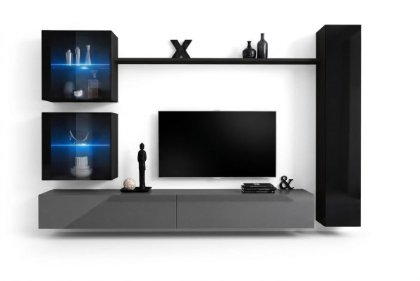 Zwarte muurkast Designer woonwand Luxe woonkamermeubels Wandplank