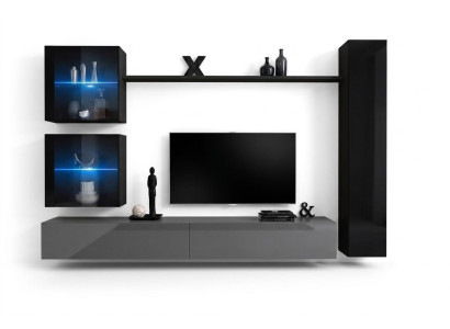 Zwarte muurkast Designer woonwand Luxe woonkamermeubels Wandplank