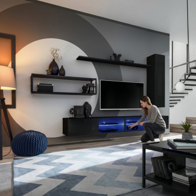 Wandmeubel Zwart Woonkamermeubels Wandkast Wandplanken Luxe Set Nieuw