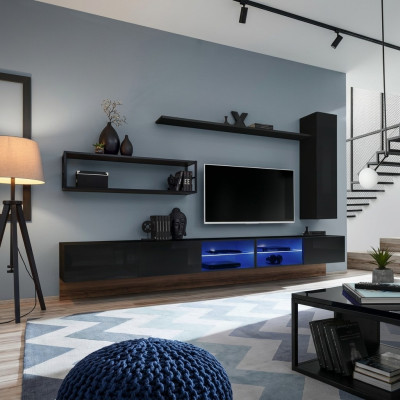 Wandmeubel Zwart Woonkamermeubels Wandkast Wandplanken Luxe Set Nieuw