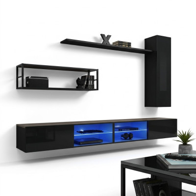 Wandmeubel Zwart Woonkamermeubels Wandkast Wandplanken Luxe Set Nieuw