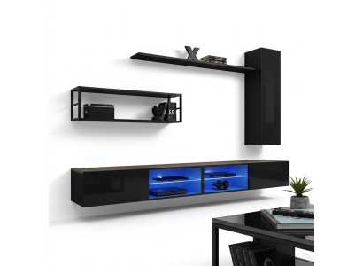 Wandmeubel Zwart Woonkamermeubels Wandkast Wandplanken Luxe Set Nieuw