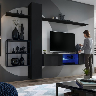 Woonkamermeubilair zwart muur planken woonkamer meubilair inrichting luxe set 5-delig
