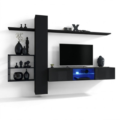 Woonkamermeubilair zwart muur planken woonkamer meubilair inrichting luxe set 5-delig