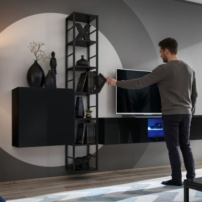 Zwarte wandmeubel 270cm luxe wandkast woonkamer meubels planken hout inrichting