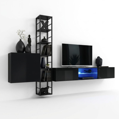Zwarte wandmeubel 270cm luxe wandkast woonkamer meubels planken hout inrichting
