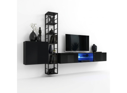 Zwarte wandmeubel 270cm luxe wandkast woonkamer meubels planken hout inrichting