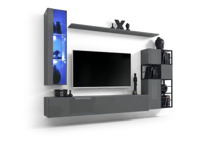Ontwerper Grijze Woonwand Hangende Vitrine TV-standaard Compleet Hoogglans Dressoir