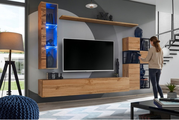 Houten meubels Bruin Design wandmeubel Tv-standaard Inrichting Woonkamermeubels Set