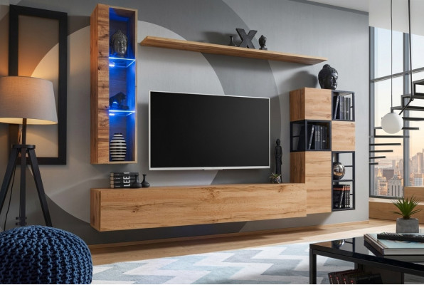 Houten meubels Bruin Design wandmeubel Tv-standaard Inrichting Woonkamermeubels Set