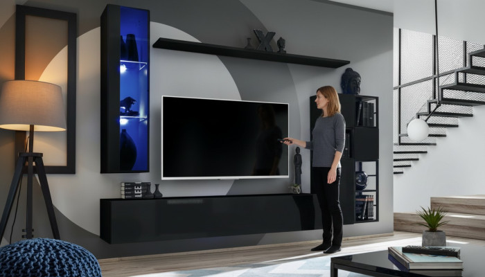 Garnituur woonkamer wandmeubel 250 cm zwart inrichting houten meubels wandkast