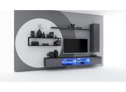 Grijze complete woonwand woonkamermeubels luxe muurkast wandplanken nieuw