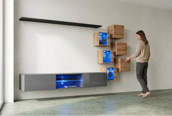 Set 8-delige Designer woonkamer grijs inrichting houten meubel wandkast nieuw