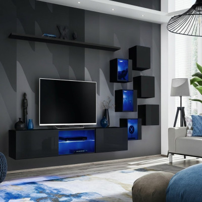 Zwart Compleet Set Woonwand Luxe Houten Meubels Designer Modern Wandkast