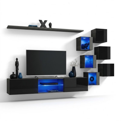 Zwart Compleet Set Woonwand Luxe Houten Meubels Designer Modern Wandkast