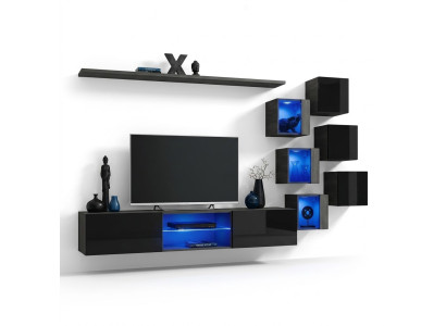 Zwart Compleet Set Woonwand Luxe Houten Meubels Designer Modern Wandkast