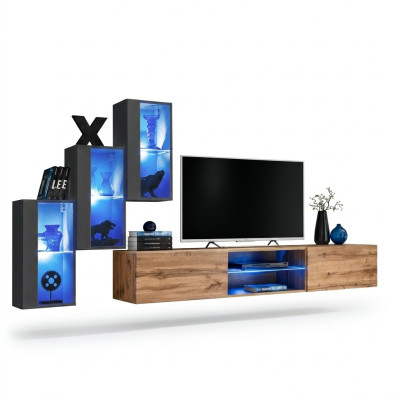 3x Wandkast woonwand set 4-delig woonkamer meubel wandplanken dressoir