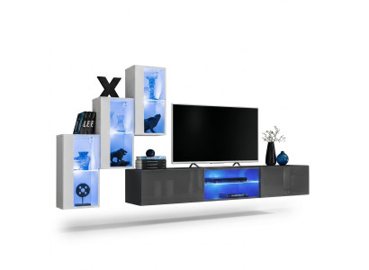 Grijze dressoir tv-standaard set woonwand compleet wandplanken wandkast