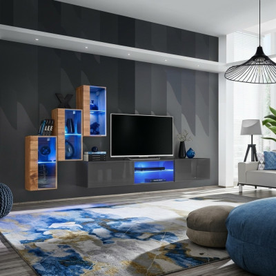 Complete Designer Moderne woonwand Wandplanken TV-standaard 3x wandkast