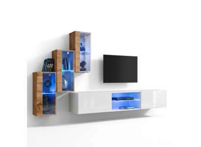 3x muurkast woonkamermeubels wandkast 210 cm inrichting luxe tv-standaard.
