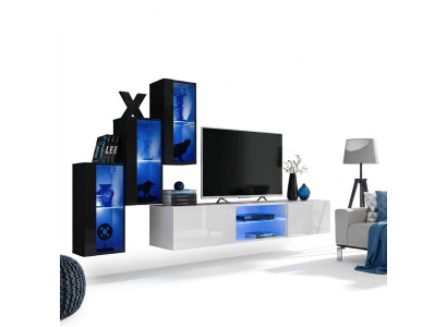 Nieuwe zwarte woonwand 3x wandkast inrichting TV-standaard modern set