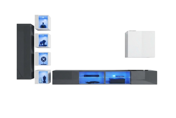 Woonwand Grijs Muurplanken Kast Woonkamermeubilair Inrichting Luxe Set 7-delig