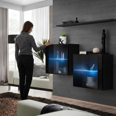 Volledige set 3-delige design woonwand 2x wandkast Moderne wandplank Nieuw