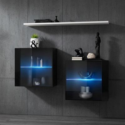 Zwarte wandkast Compleet woonkamer wandrek Modern Ontwerper houten meubels