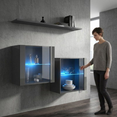 Grijze wandkast Nieuwe meubelen Woonkast 130 cm Inrichting Luxe Complete houten meubelen