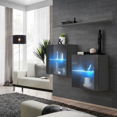 Grijze wandkast Nieuwe meubelen Woonkast 130 cm Inrichting Luxe Complete houten meubelen