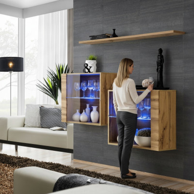 Woonkamer kasten vitrine wandplank luxe woonkamer bruin set 3-delig. -> Woonkamerkasten vitrinewandplank luxe woonkamer bruin set van 3 stuks.
