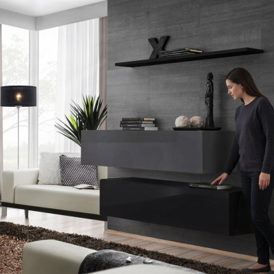 Woonkamer wandmeubel Moderne zwarte houten kastwand Wandplank