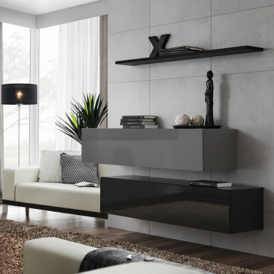 Woonkamer wandmeubel Moderne zwarte houten kastwand Wandplank