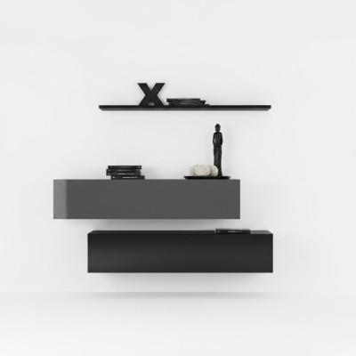 Woonkamer wandmeubel Moderne zwarte houten kastwand Wandplank