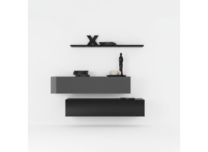 Woonkamer wandmeubel Moderne zwarte houten kastwand Wandplank