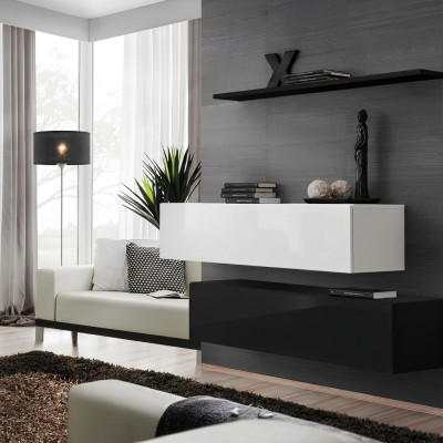 Woonkamer Zwarte woonwand Designer kasten set Wandplank Modern Nieuw meubilair