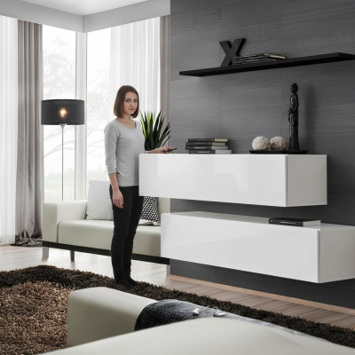Moderne set woonkamer wandkast wandplank muurkast wit luxe inrichting ontwerper
