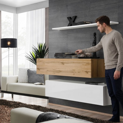 Wandmeubel 130 cm Designer 2x Wandkastenset meubilair hout woonkamer