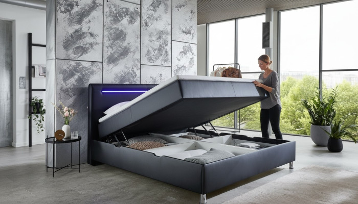 Boxspringbed Tweepersoonsbed Gestoffeerd meubilair Kunstleer Design Dubbel Luxe Ontwerp