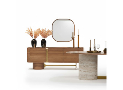 Sideboard ladekast set dressoir spiegel hout bruin meubel ontwerp set