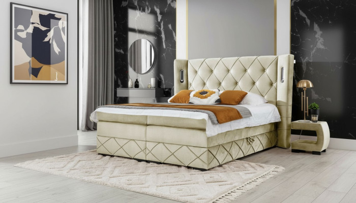 Beige Chesterfield gestoffeerd bed met nachtkastjes Luxe meubels