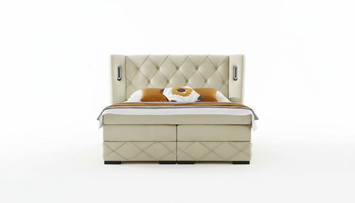 Beige Chesterfield gestoffeerd bed met nachtkastjes Luxe meubels