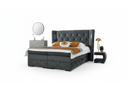 Slaapkamer bed dubbel textiel bedden bekleding compleet 2x nachtkastjes hout