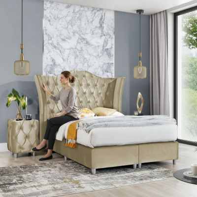 Luxe slaapkamer gestoffeerd bed 2x nachtkastjes bed 3-delige set design meubels