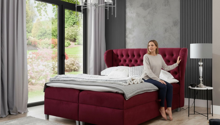Luxe boxspringbed dubbele bedden houten inrichting gestoffeerd bed modern design