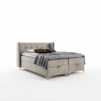 Inrichting slaapkamer gestoffeerd luxe boxspringbed dubbele design meubels.